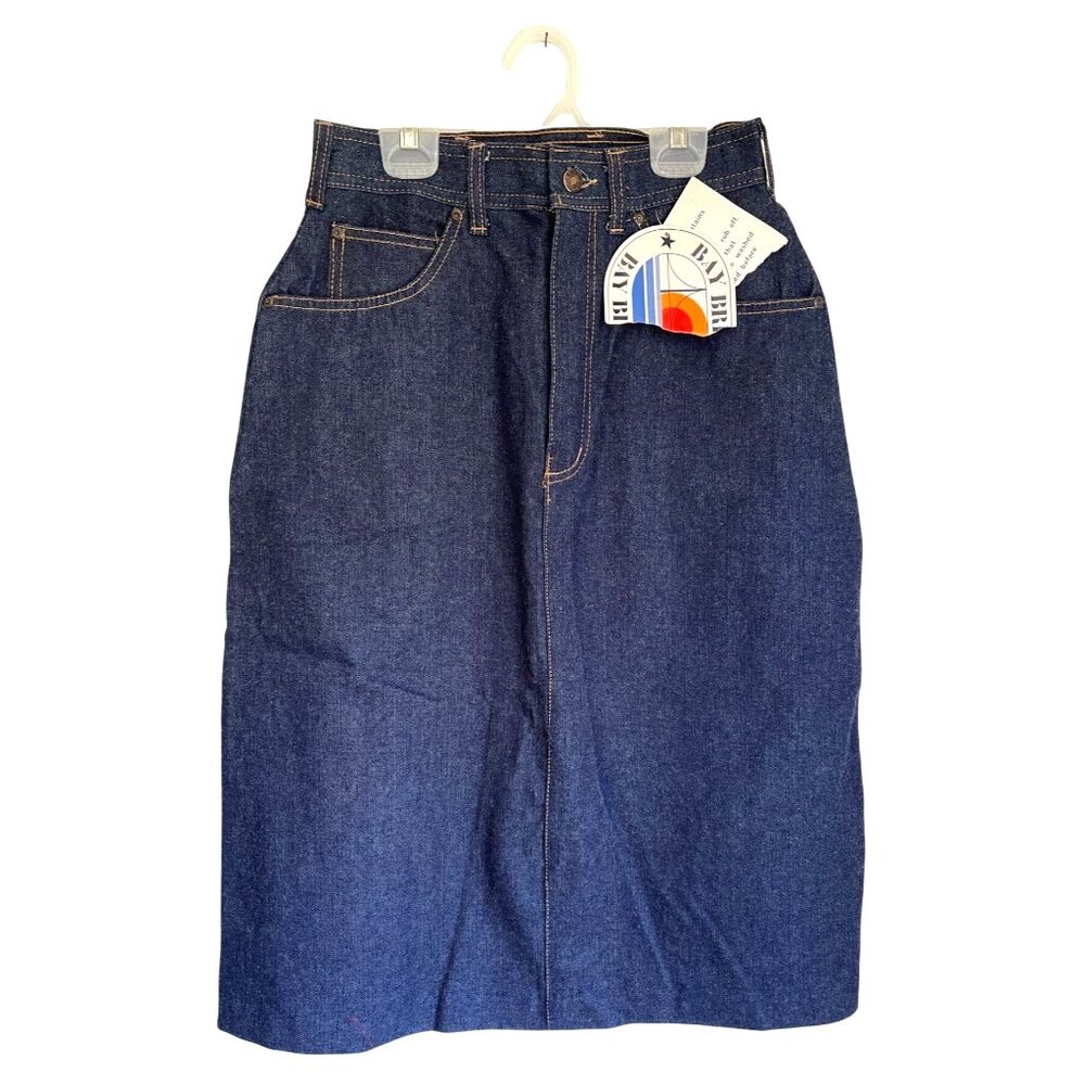 Vintage 70s Midi Skirt Indigo Denim High Waisted Bay Britches NWT